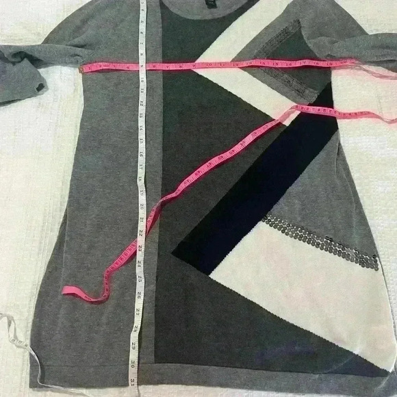 Style Co‎ Sweater MED Sequin Color Block Lightweight 3/4 Sleeve - Picture 3 of 5